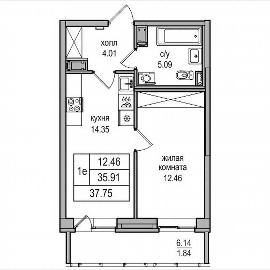 1-к. квартира, 38 м², 10/27 эт.