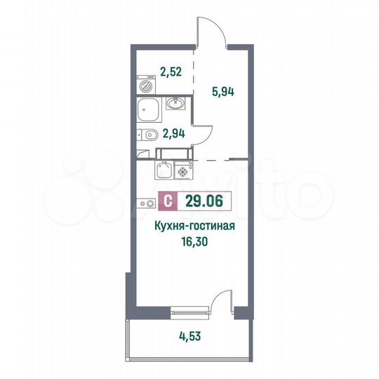 Квартира-студия, 29,1 м², 16/16 эт.