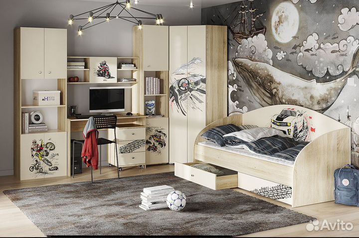 Кровать-софа Форсаж с ящиками Сонома/Бежевый