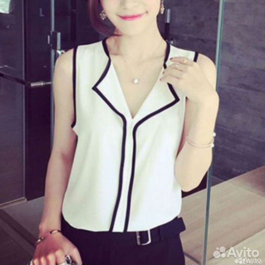 Блузка zara белая 42 без рукавов с кантом