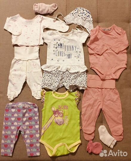 Одежда пакетами 0-3 мес, 62 см, на девочку