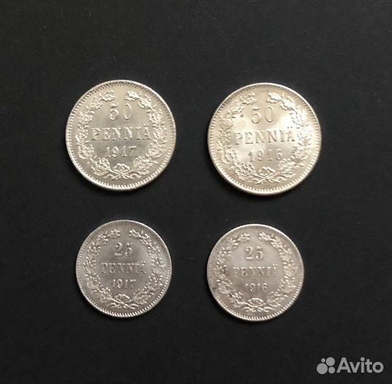 Русская Финляндия 1916-17, серебро,с короной и без