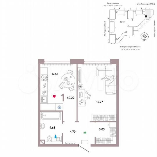 1-к. квартира, 40,2 м², 9/20 эт.