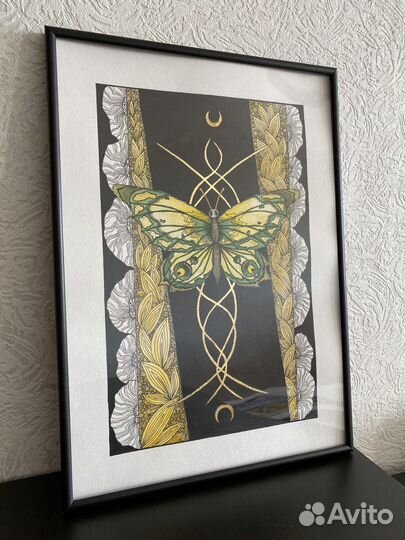 Бабочка, тушь/акварель (с рамой)