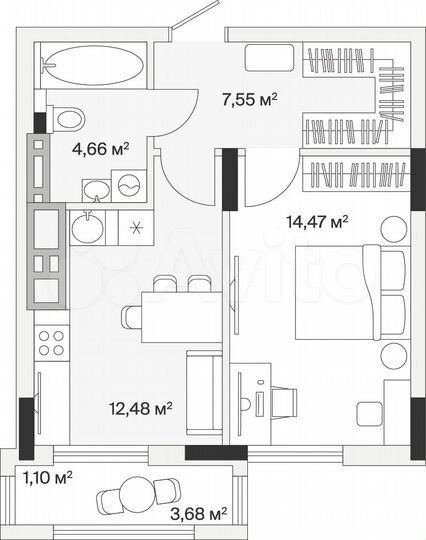 1-к. квартира, 40,3 м², 1/7 эт.