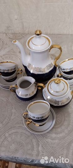 Сервиз кофейный фарфор, кобальт, Полонский, СССР