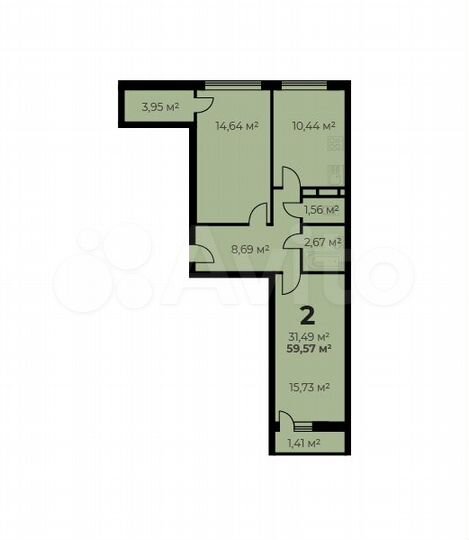 2-к. квартира, 59,6 м², 4/7 эт.