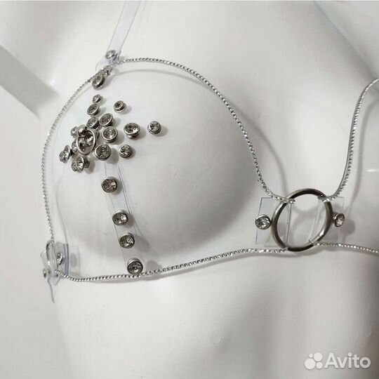 Стразовый лиф из винила прозрачный для танца gogo