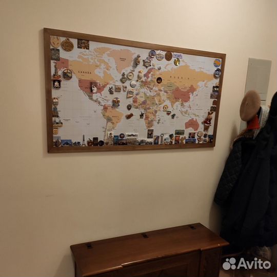 Магнитная доска Карта мира на стену