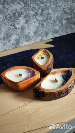 Соевые свечи в цельном дереве