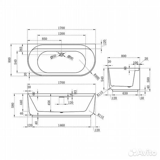 Ванна Vincea 170x80 VBT-621B белая