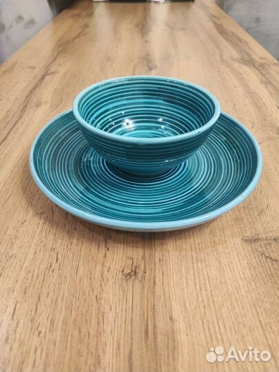 Керамическая посуда ручной работы покрытие Бирюзу