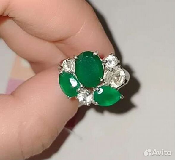 Серебряное кольцо с агатом и лимонными топазами