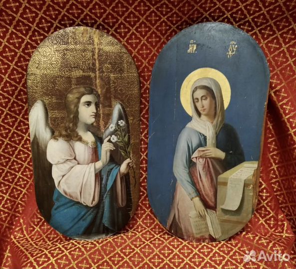 Старинные иконы архангел Гавриил и Богоматерь 19в