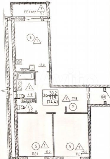 2-к. квартира, 74,4 м², 5/9 эт.