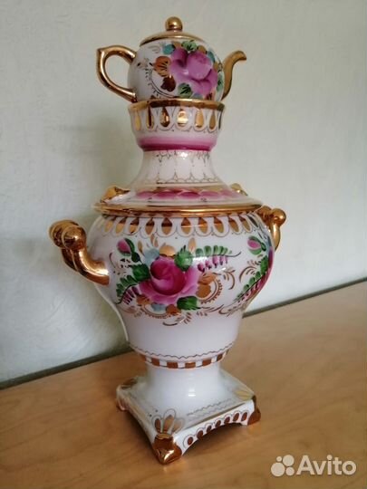 Розовая Гжель,самовар с клеймом Олимпиада-80, СССР