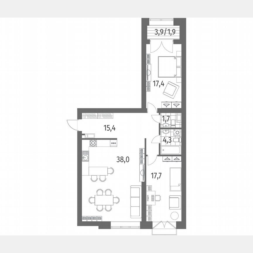 2-к. квартира, 96,5 м², 9/13 эт.