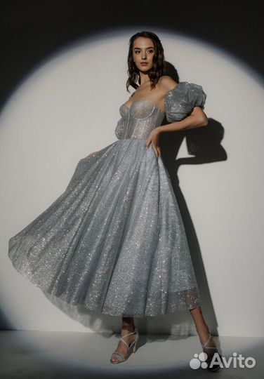 Прокат серебряное платье миди Аnna Elagina Embra