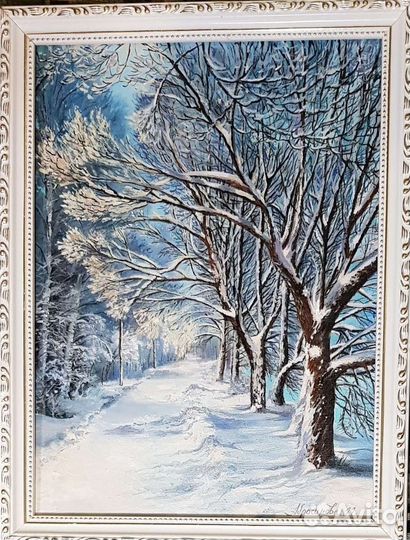 Картина маслом на холсте Аллея Зима