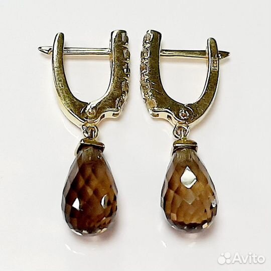 Золотые серьги с Раух топазом 585 пробы вес 4,67