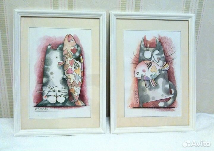 Картины с котиками акварель коты