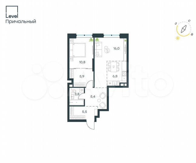 2-к. квартира, 55,2 м², 10/32 эт.