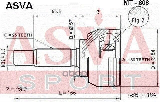 Шрус наружный 30x57x25 MT808 asva