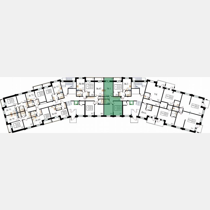 2-к. квартира, 67,1 м², 1/8 эт.