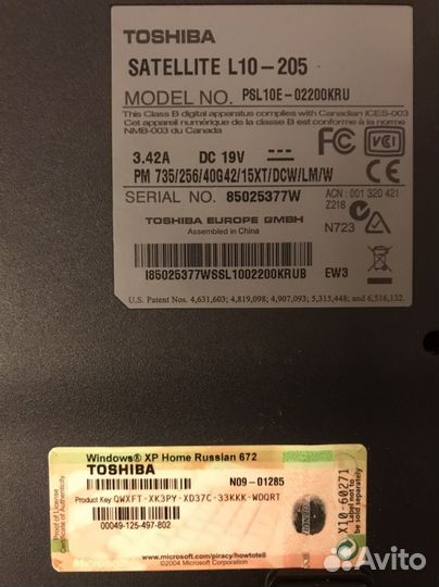Ноутбук Toshiba Satellite L10-205 Оригинал Рабочий