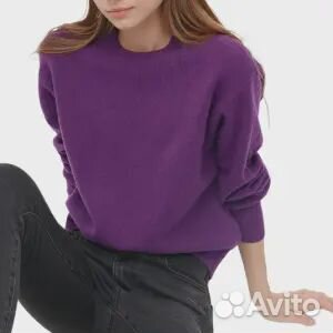 Джемпер Uniqlo Premium Lambswool Crew Neck, фиолет