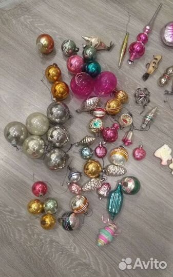 Елочные игрушки СССР на прищепке, стеклянные шары