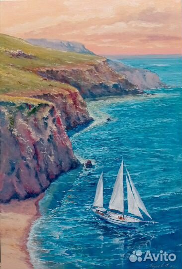 Картина маслом море корабль яхта