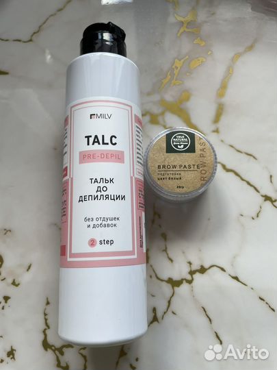 Тальк для депиляции и белая паста для бровей
