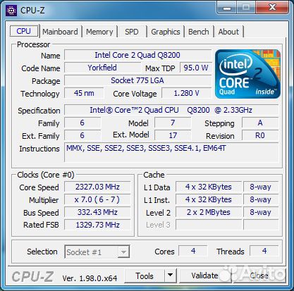 775 Intel Core 2 Quad Q8200 / 4 ядра 2.33ghz