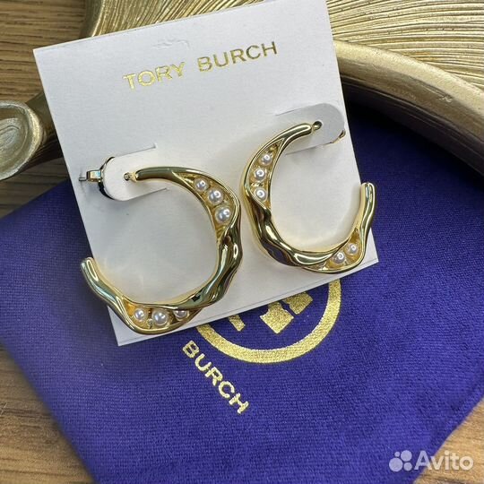 Серьги Tory Burch жемчужины в полукруге