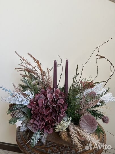 Новогодняя композиция на стол, подсвечник