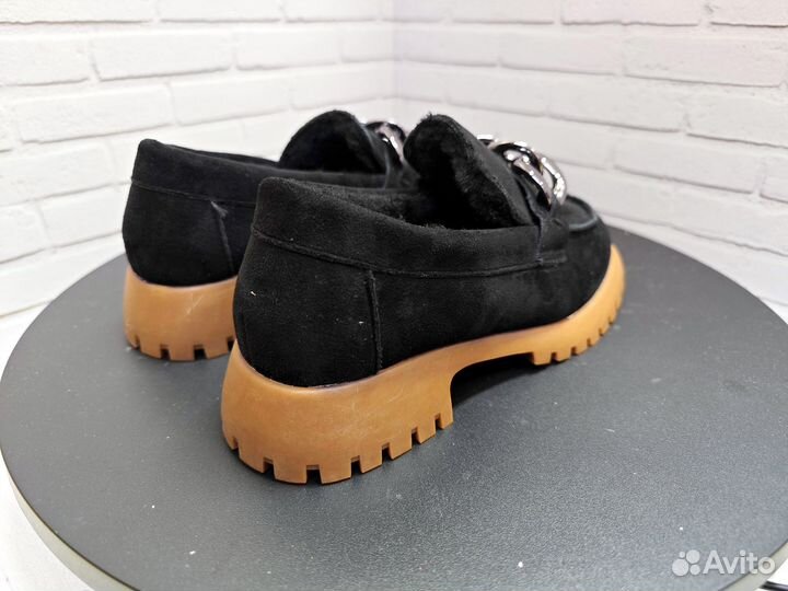 Чёрные зимние мокасины женские 36 размер 23 см