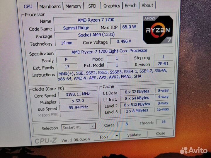 AMD Ryzen 7 1700 8 ядер 16 потоков