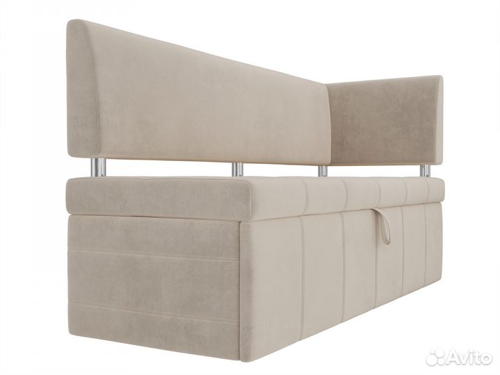 Диван кухонный прямой Стоун с углом правый, велюр, бежевый