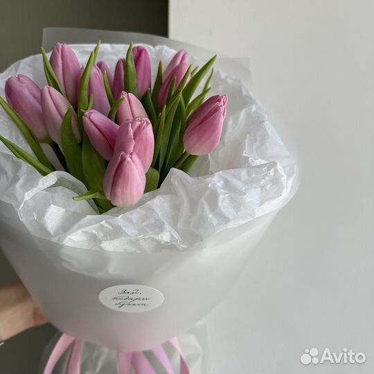 Букет 15 розовых тюльпанов