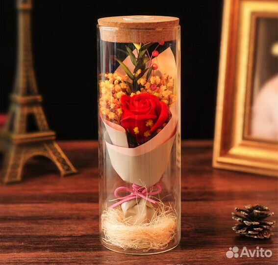 Роза в колбе, ночник, подарок, букет