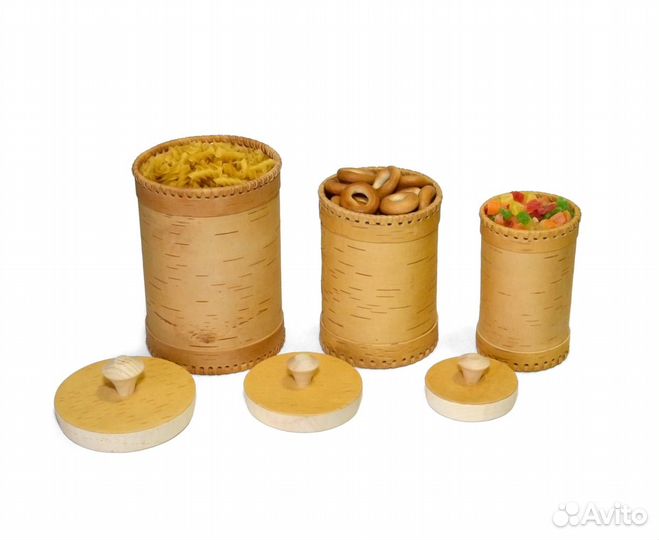 Набор из 3-х чистых туесов из бересты