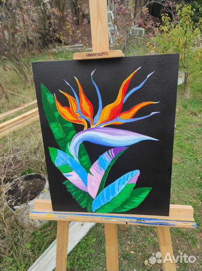 Картина маслом на холсте цветок Стрелиция