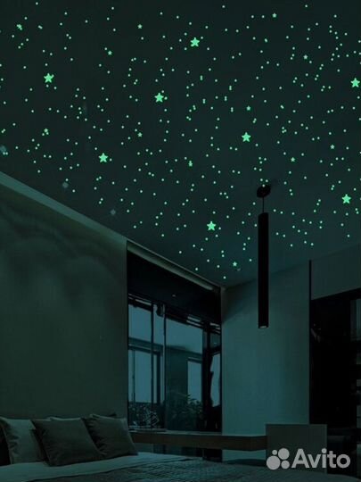 Наклейки светящиеся в темноте интерьерные звезды