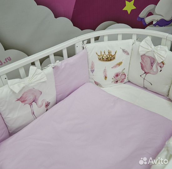 Бортики Комплект в кроватку Фламинго