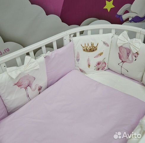 Бортики Комплект в кроватку Фламинго