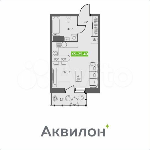 Квартира-студия, 25,5 м², 2/8 эт.