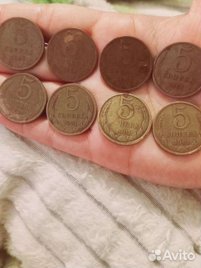 Монеты СССР 5 копеек.1961.1981 год