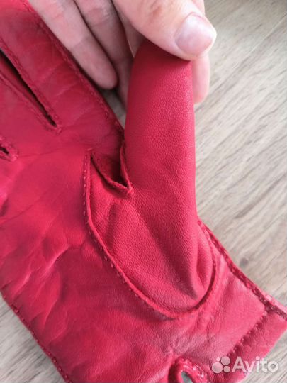 Кожаные красные женские перчатки 8 размер