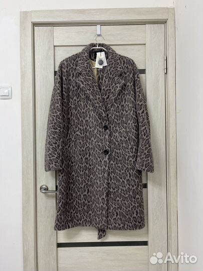 Пальто женское шерстяное леопардовое оверсайз 48